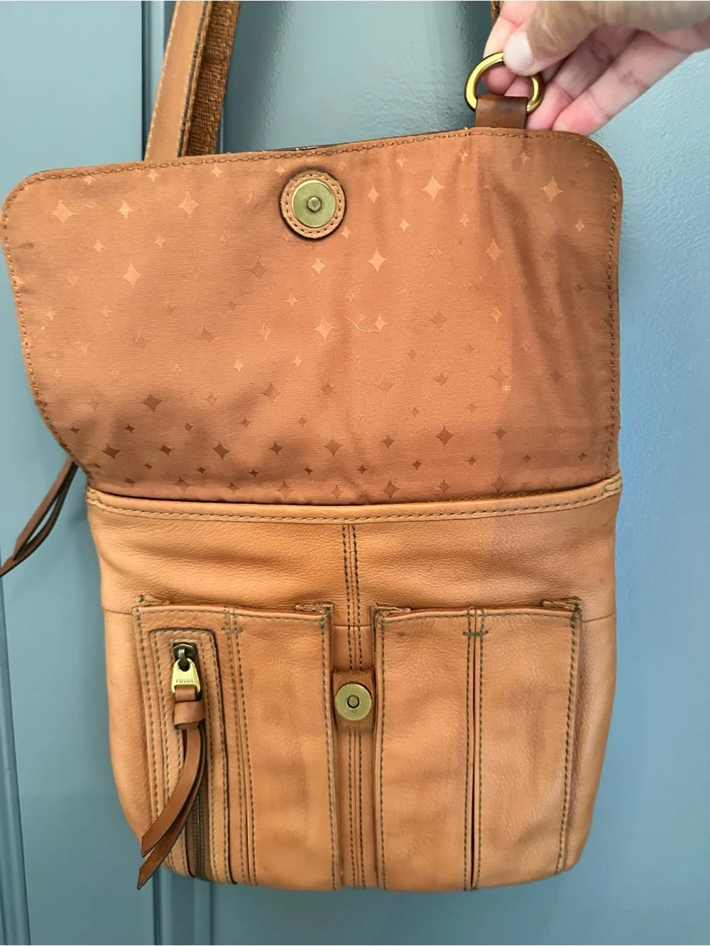 Fossil genuine leather cognac Crossbody bag
